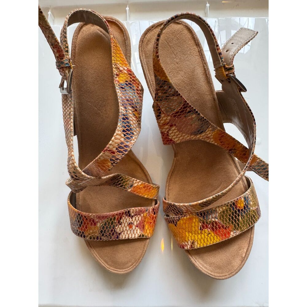 Aerosoles Multi-Color Faux Snakeskin Cork Wedge Sandals Size 8.5M
